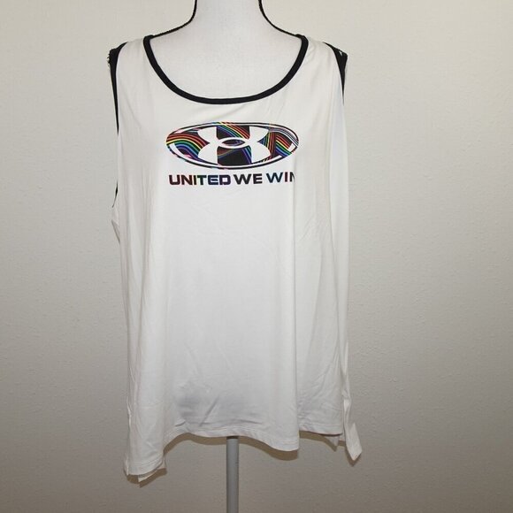 Under Armour Tank Top Women's Size 3X White Racerback Gym Workout United We Win - Picture 1 of 10